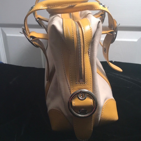 PRESTON & YORK CANVAS AND YELLOW LEATHER SATCHEL - Picture 5 of 8